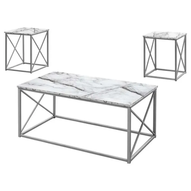 Monarch Table set - 3pcs set / marble / silver metal - White Outlet