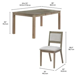 Arboit Poitras Table with Extension Leaf (54” to 70”) and 4 Chairs - Ash Wood Grey/Brown Hot