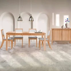 Arboit Poitras Table with Extension Leaf (54" to 70") and 4 Chairs - Natural Greige Outlet