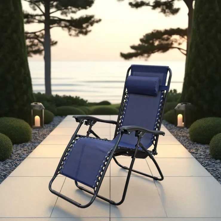 Textilene Zero Gravity Folding Chair - Blue Black Frame/ Blue Fabric Hot