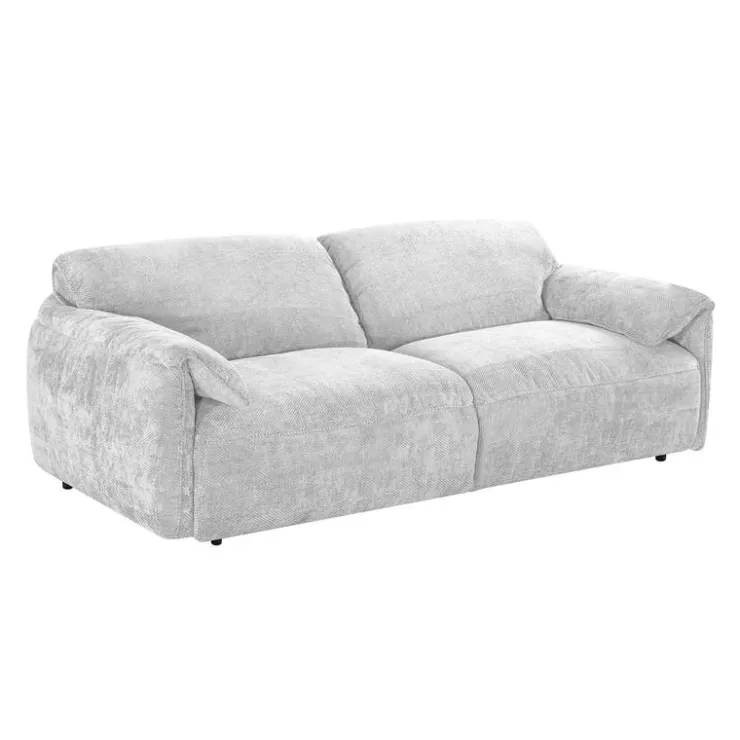 Textured Velvet Feather-Filled Sofa - Beige White/Beige