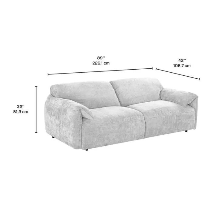 Textured Velvet Feather-Filled Sofa - Beige White/Beige