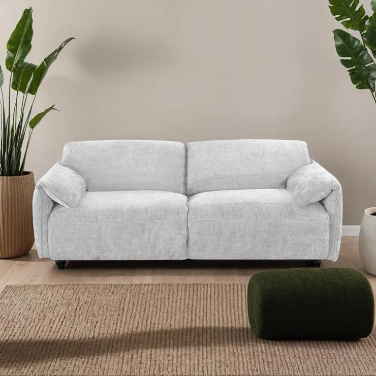 Textured Velvet Feather-Filled Sofa - Beige White/Beige