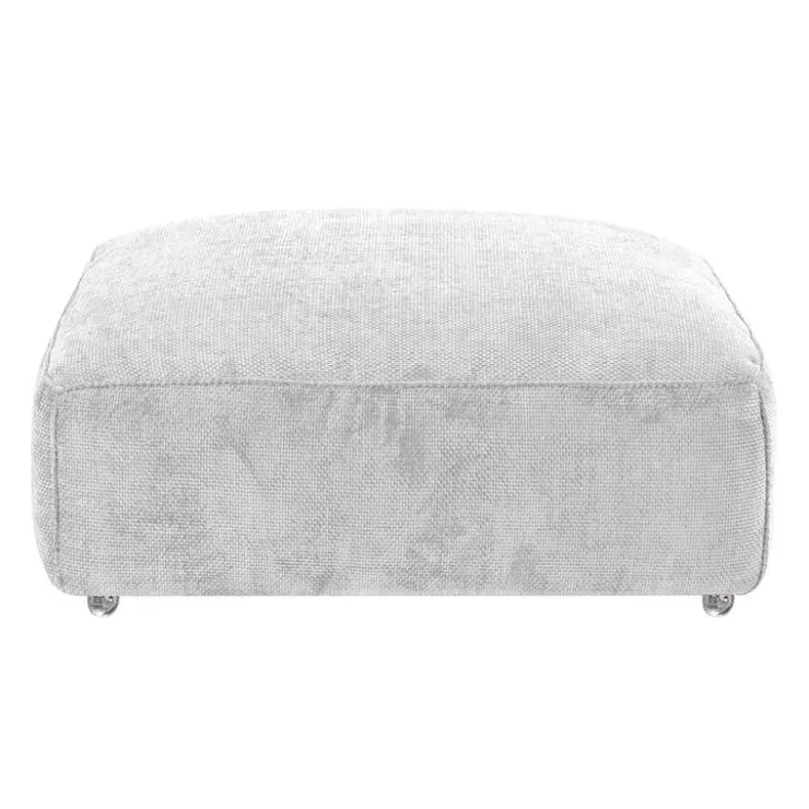 Textured Velvet Ottoman on Casters - Beige White Online