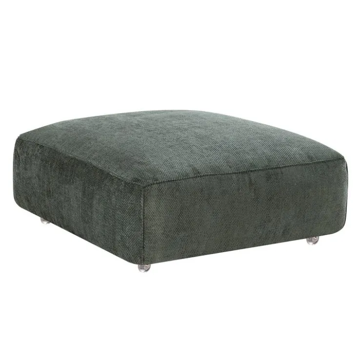 Textured Velvet Ottoman on Casters - Dark Green Discount