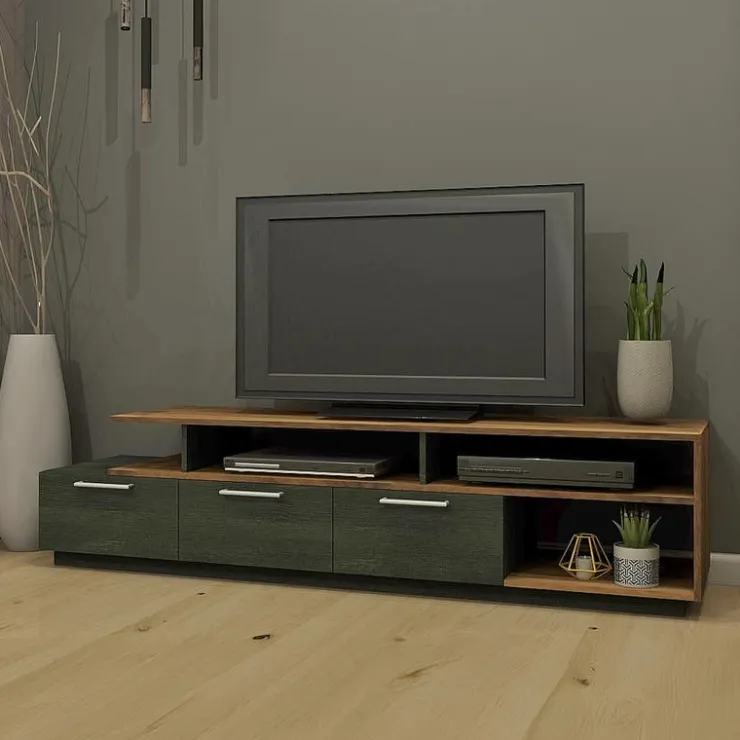 MEQ TV Stand with Drawers 72" SLATE/WALNUT New