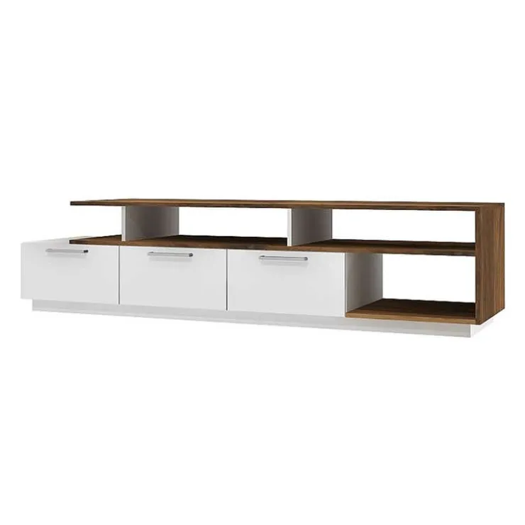 MEQ TV Stand with Drawers 72" White/Walnut Clearance