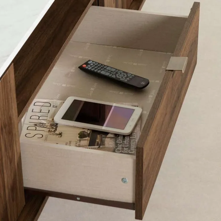 Meubles South Shore TV Stand with Drawers 72" - South Shore Natural Walnut and Faux Carrara Marble