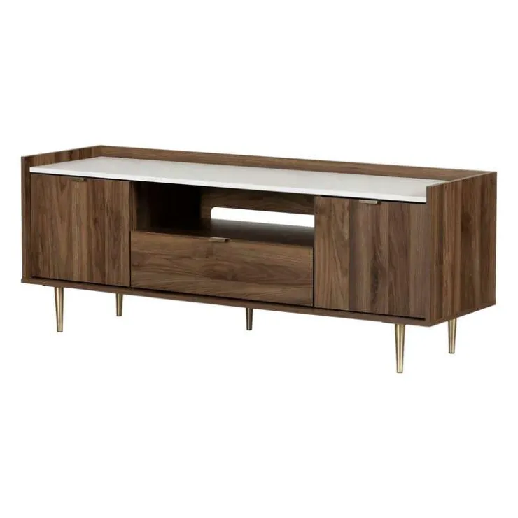 Meubles South Shore TV Stand with Drawers 72" - South Shore Natural Walnut and Faux Carrara Marble