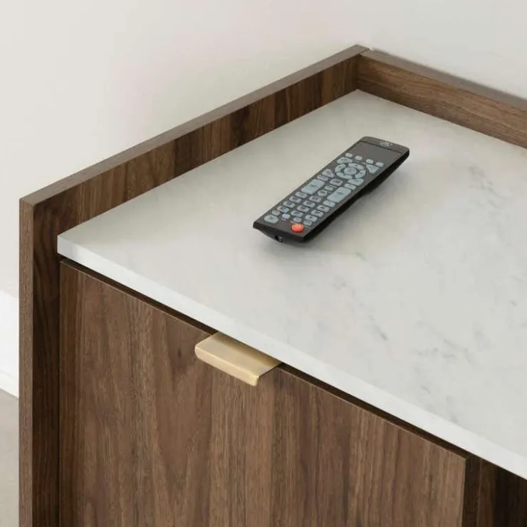 Meubles South Shore TV Stand with Drawers 72" - South Shore Natural Walnut and Faux Carrara Marble