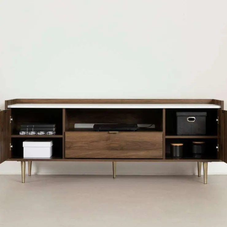 Meubles South Shore TV Stand with Drawers 72" - South Shore Natural Walnut and Faux Carrara Marble