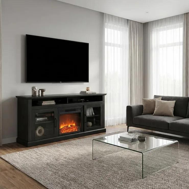 TV Stand with Electric Fireplace 60" Dark Brown Clearance