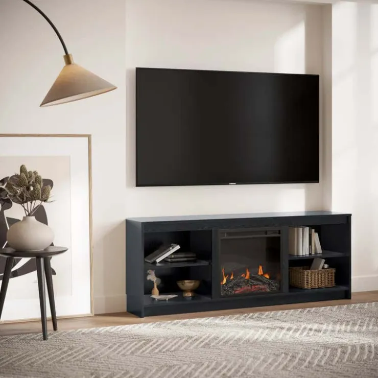 Meubles South Shore TV Stand with Electric Fireplace 60" - South Shore Black Oak Hot