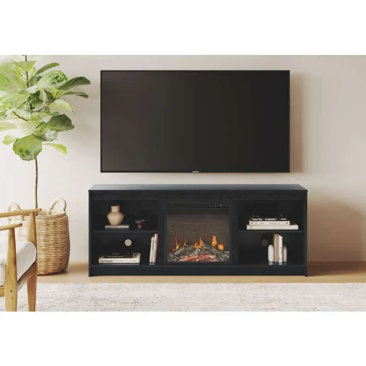 Meubles South Shore TV Stand with Electric Fireplace 60" - South Shore Black Oak Hot