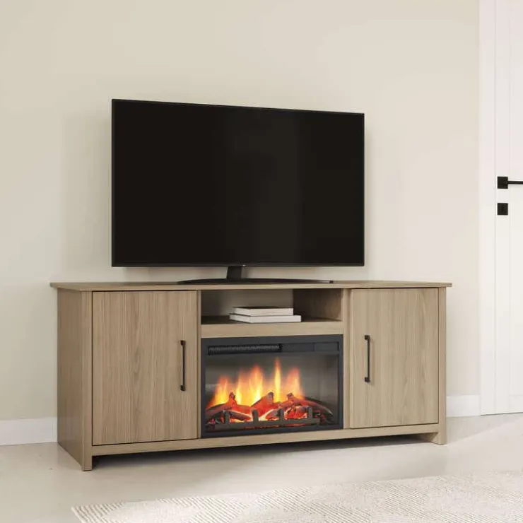 Meubles South Shore TV Stand with Electric Fireplace 60" - South Shore Rustic Oak Sale