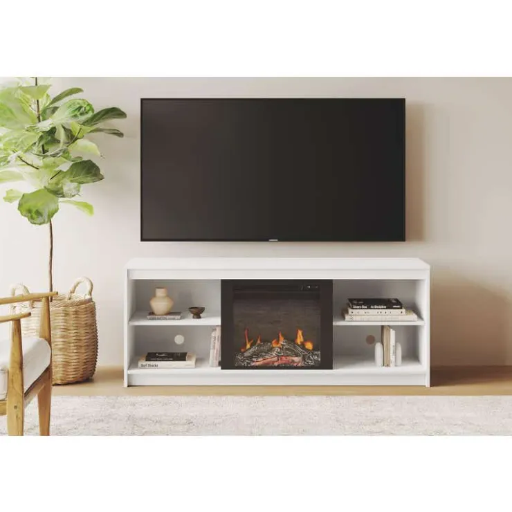 Meubles South Shore TV Stand with Electric Fireplace 60" - South Shore Pure White Hot