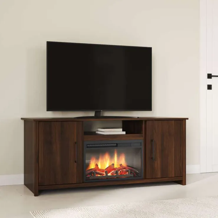 Meubles South Shore TV Stand with Electric Fireplace 60" - South Shore Natural Walnut Clearance