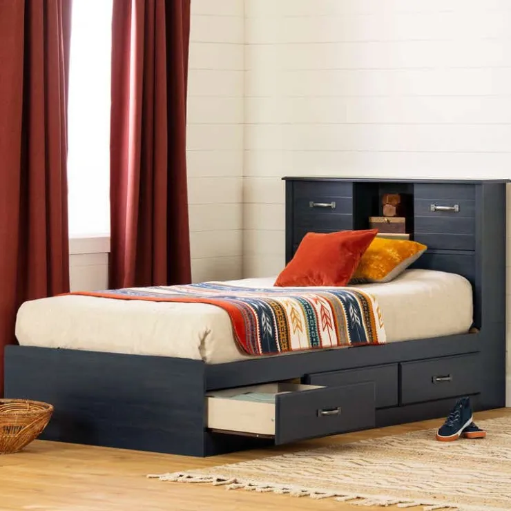 Meubles South Shore Twin Bed with 3-Drawer Storage and Headboard (39") - South Shore Blue Best