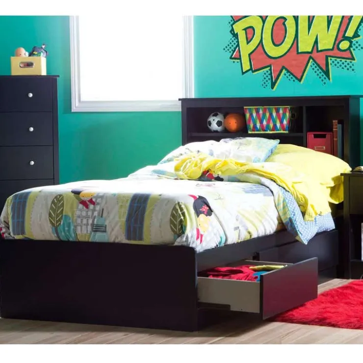 Meubles South Shore Twin Bed with 3-Drawer Storage and Headboard (39") - South Shore Black Outlet