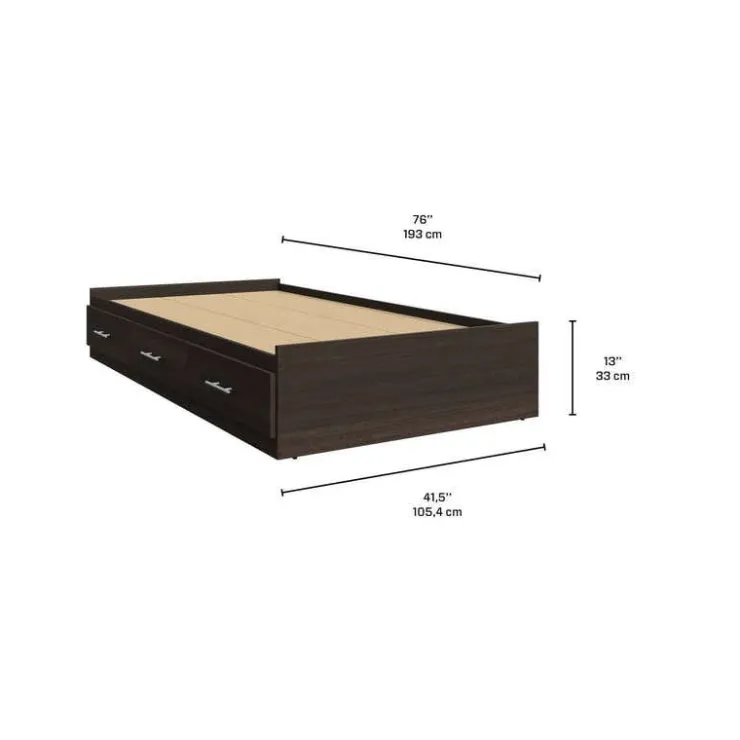 SUA-V Twin Bed with 3-Drawer Storage and Headboard (39") Taupe Clearance