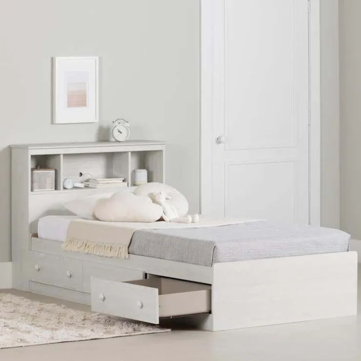 Meubles South Shore Twin Bed with 3-Drawer Storage and Headboard (39") - South Shore White Sale
