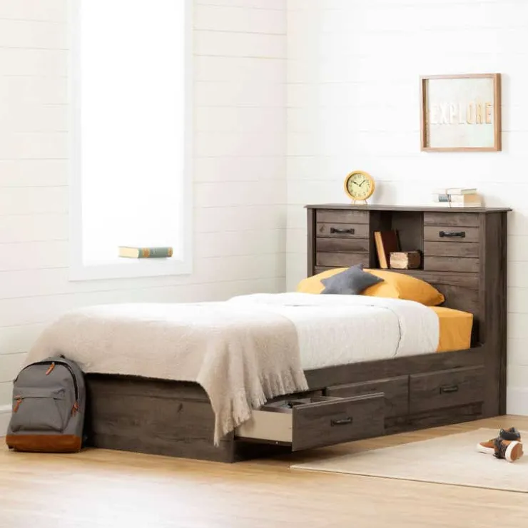 Meubles South Shore Twin Bed with 3-Drawer Storage and Headboard (39") - South Shore Brown Hot