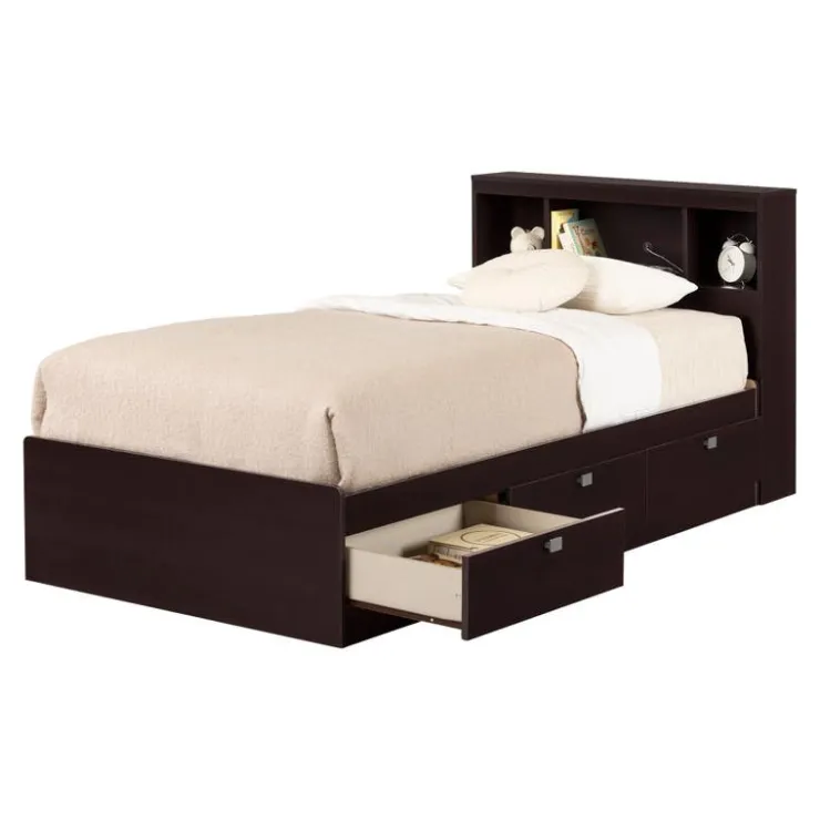 Meubles South Shore Twin Bed with 3-Drawer Storage and Headboard (39") - South Shore Brown Clearance