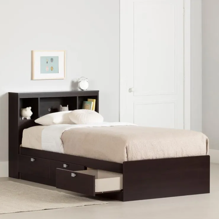 Meubles South Shore Twin Bed with 3-Drawer Storage and Headboard (39") - South Shore Brown Clearance