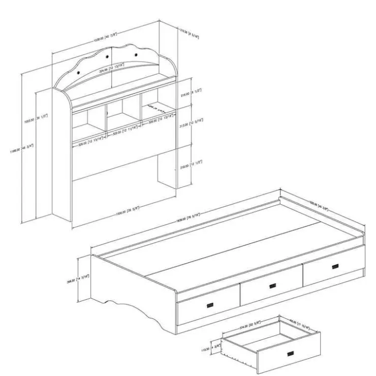 Meubles South Shore Twin Bed with 3-Drawer Storage and Headboard (39") - South Shore White Clearance