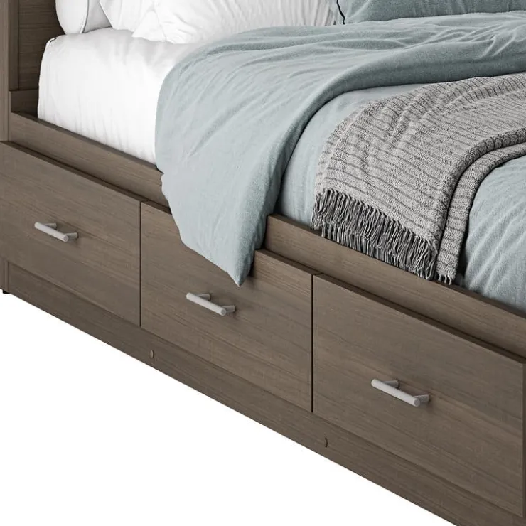 SUA-V Twin Bed with 3-Drawer Storage, Headboard and Dresser (39") Taupe