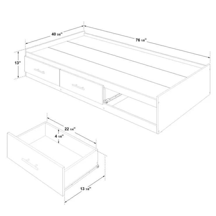SUA-V Twin Bed with 3-Drawer Storage, Headboard and Dresser (39") Taupe