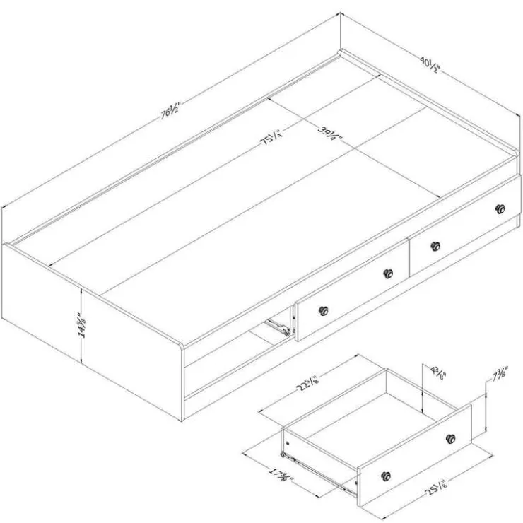 Meubles South Shore Twin Bed with 3-Drawer Storage (39'') - South Shore BLUEBERRY Best