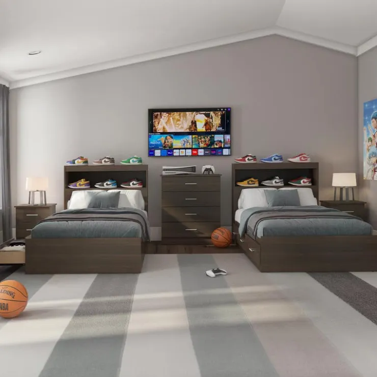 SUA-V Twin Bed with 3-Drawer Storage (39") Taupe Hot