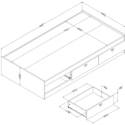 Meubles South Shore Twin Bed with 3-Drawer Storage (39'') - South Shore White Hot