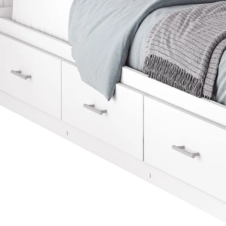SUA-V Twin Bed with 3-Drawer Storage and Headboard (39") White New