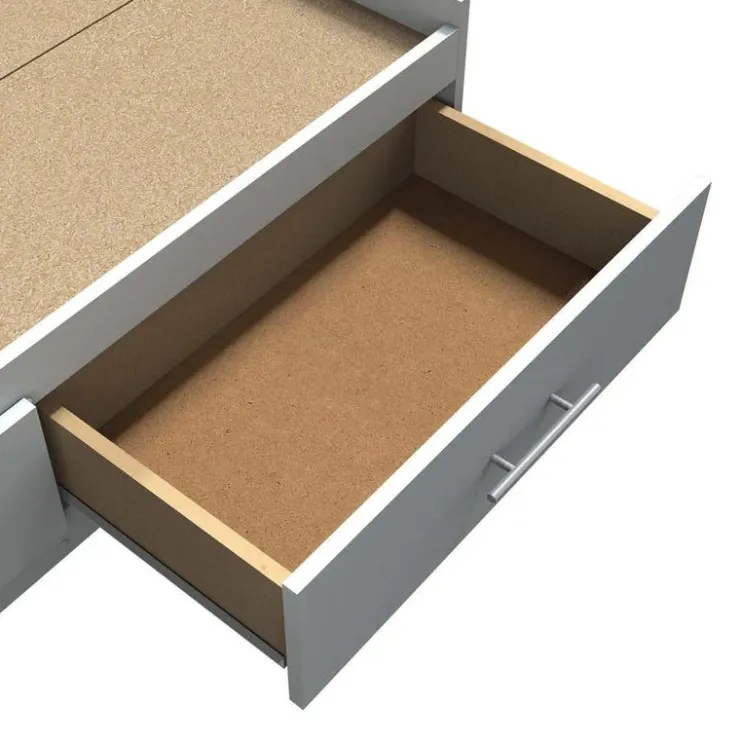SUA-V Twin Bed with 3-Drawer Storage and Headboard (39") White New