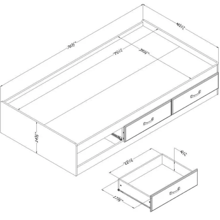 Meubles South Shore Twin Bed with 3-Drawer Storage (39") - South Shore FALL OAK Clearance