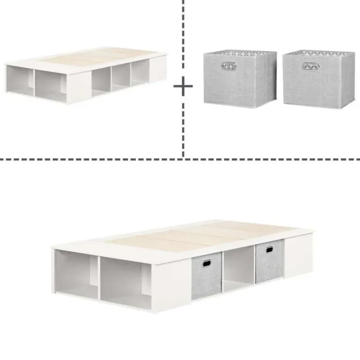 Meubles South Shore Twin Bed with Storage and Baskets (39") - South Shore Pure White New