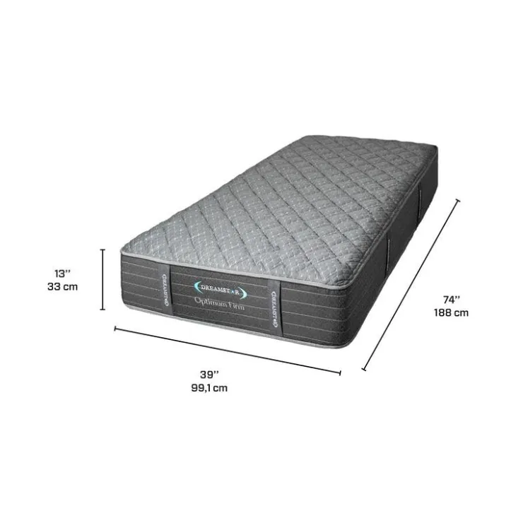 Dreamstar Twin Extra Firm Mattress with Pocket Coils- 39" Grey Clearance