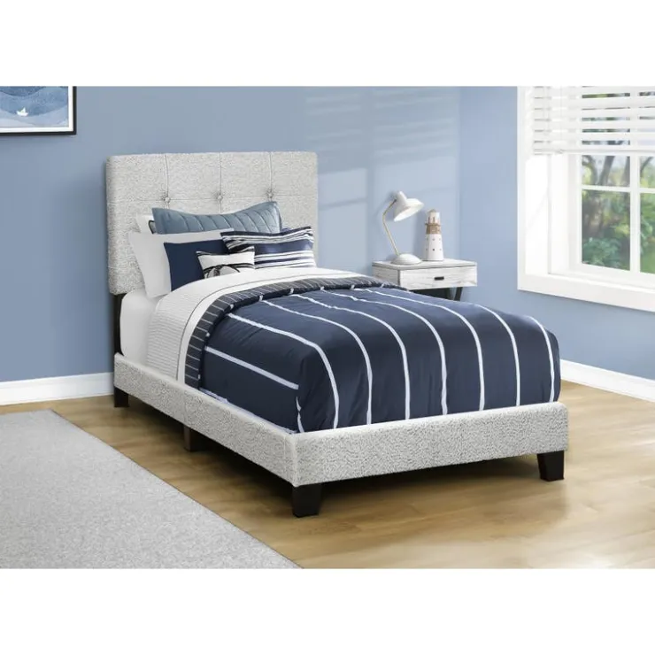 Monarch Twin Fabric Bed with Headboard (39") Grey Sale