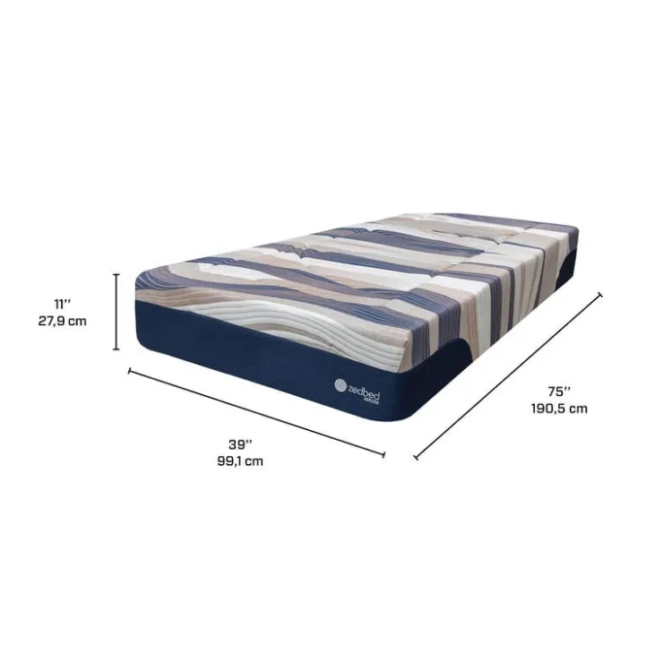 ZedBed Twin Firm Mattress with Pocket Coils - 39" Blue / Pink / Beige Outlet