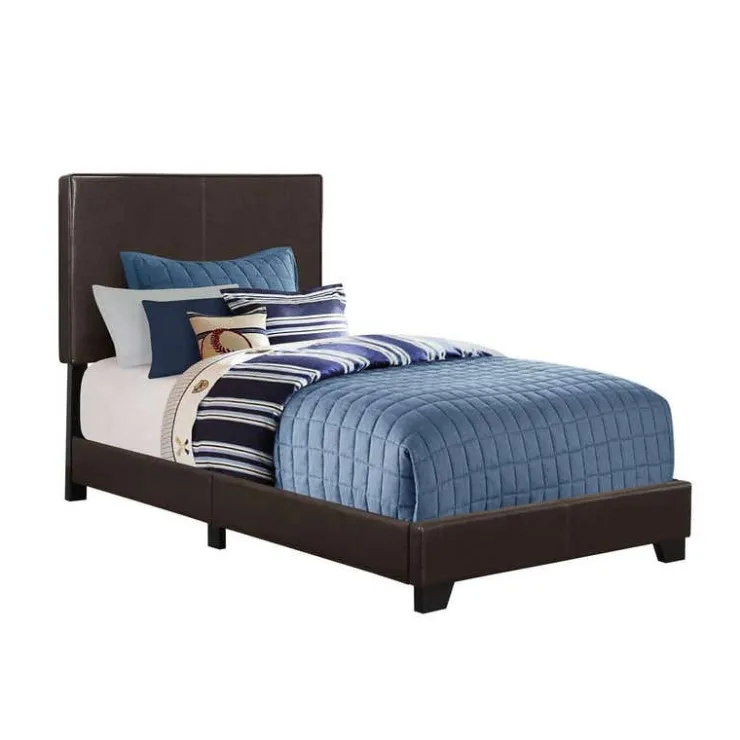Monarch Twin Leather-Look Bed with Headboard (39") Brown