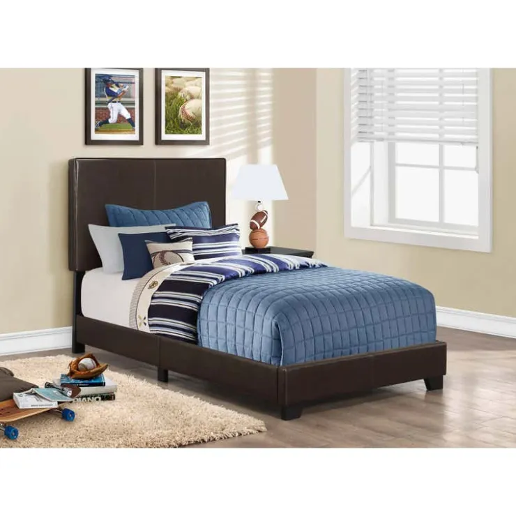 Monarch Twin Leather-Look Bed with Headboard (39") Brown