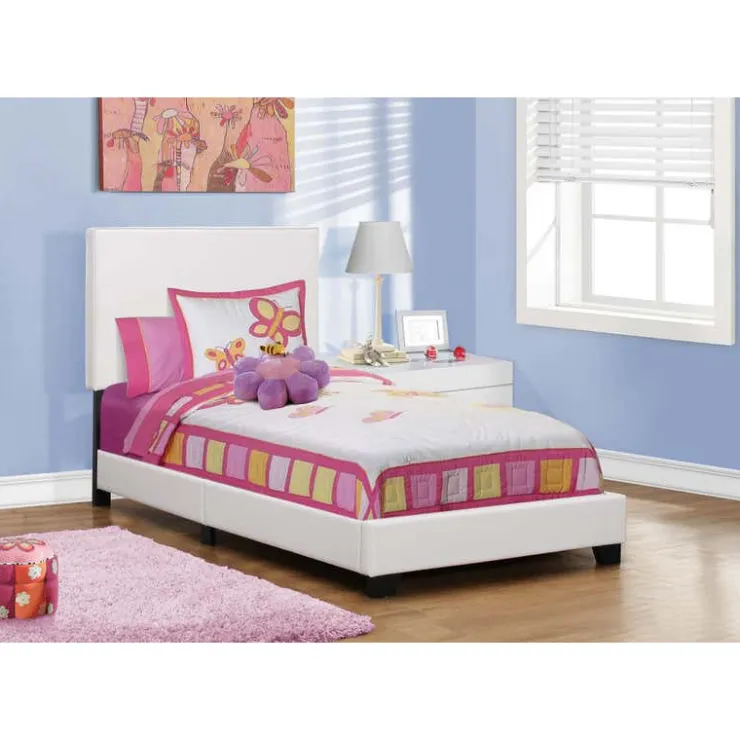 Monarch Twin Leather-Look Bed with Headboard (39") White Discount