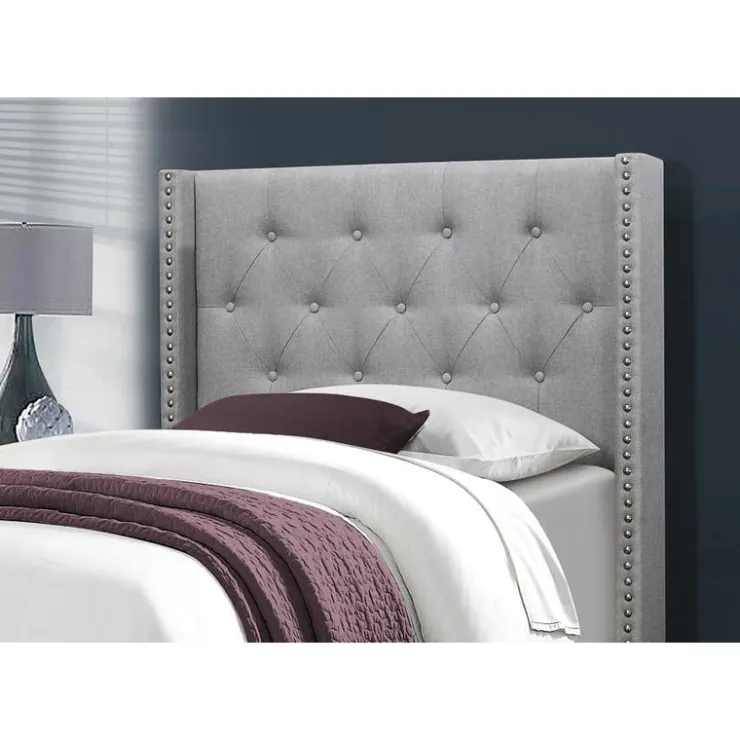 Monarch Twin Linen Bed with Headboard (39") Grey Outlet