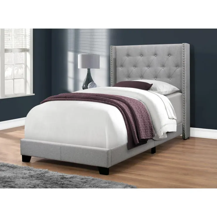 Monarch Twin Linen Bed with Headboard (39") Grey Outlet