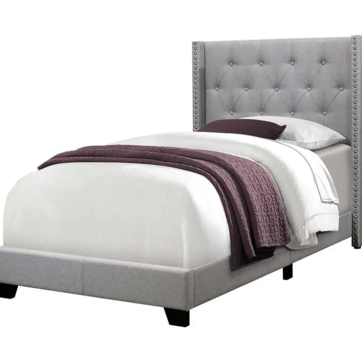 Monarch Twin Linen Bed with Headboard (39") Grey Outlet