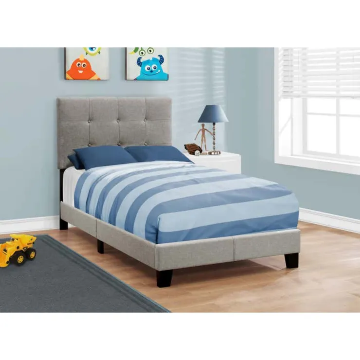 Monarch Twin Linen Bed with Headboard (39") GREY Clearance