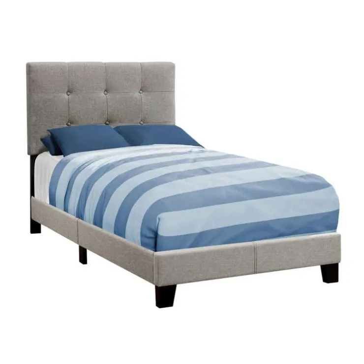 Monarch Twin Linen Bed with Headboard (39") GREY Clearance