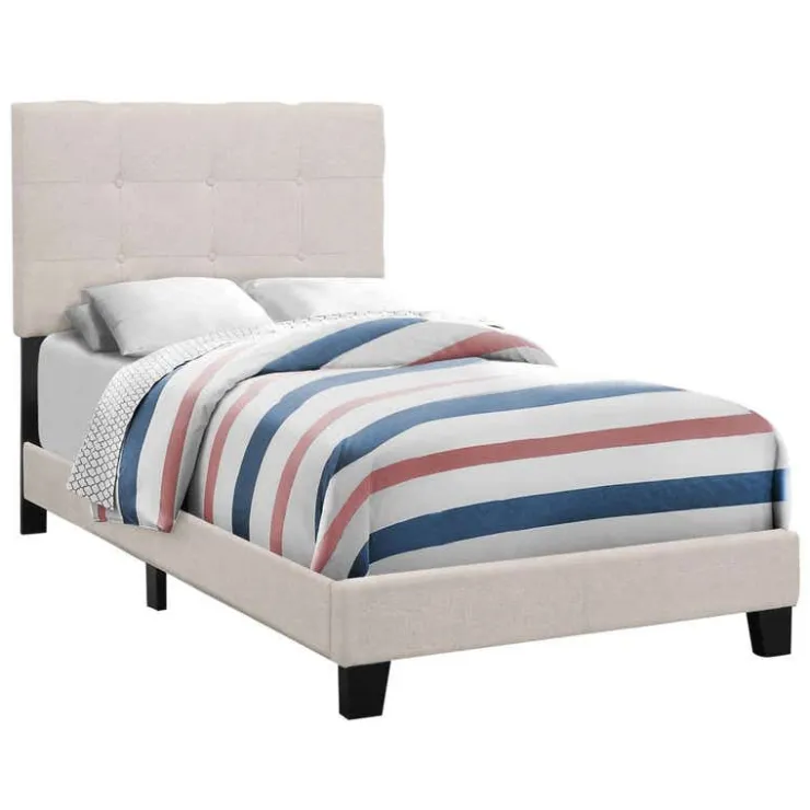Monarch Twin Linen Bed with Headboard (39") Beige Online